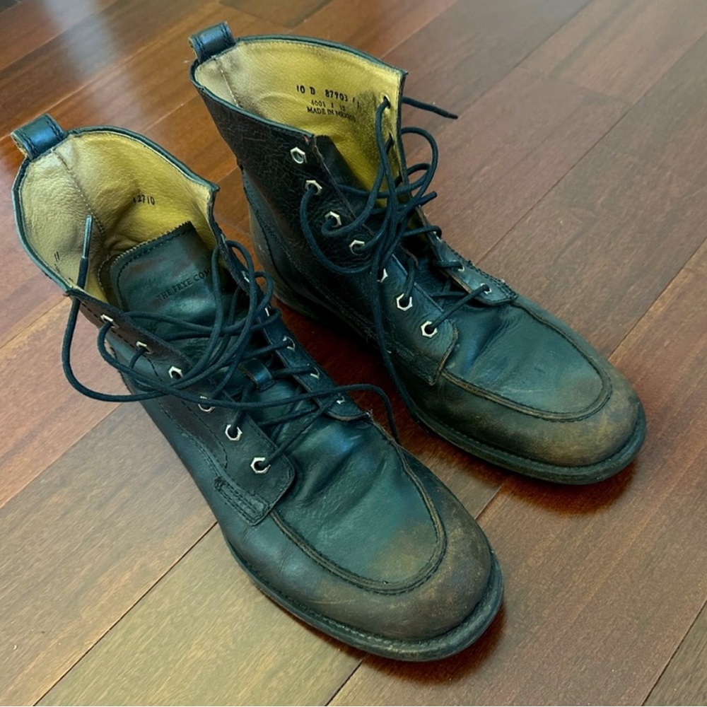 Frye Black Leather Moc-Toe Boots